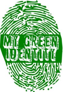 Grönt fingeravtryck där texten My green identity står på avtrycket. 